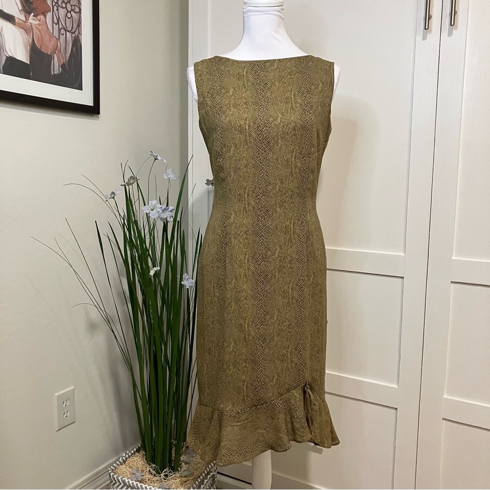 Liz Claiborne Collection Sleeveless Sage Green Snakeskin Pattern Dress, 10P